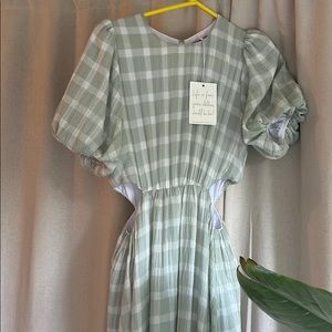 Show Me Your Mumu green puffed sleeves gingham dress